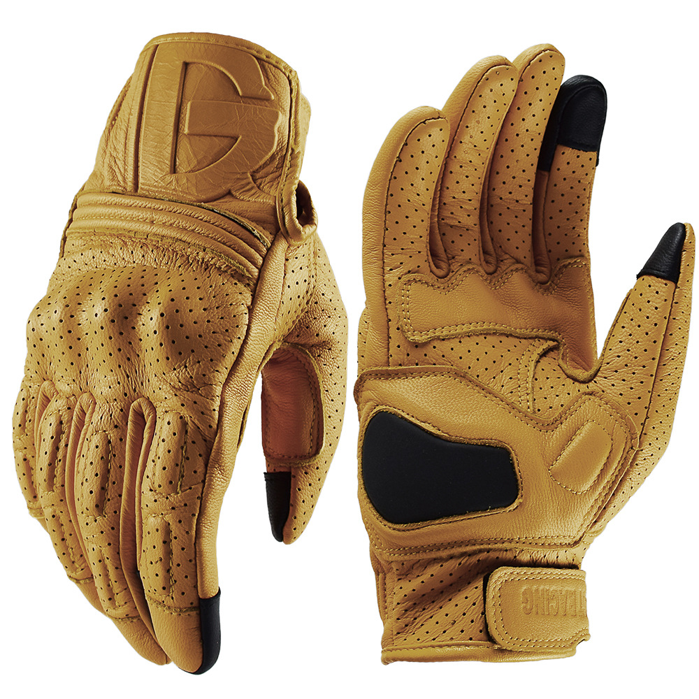 Yellow Cycling Gear - Винтажные кожаные мотоциклетные перчатки желтого цвета,